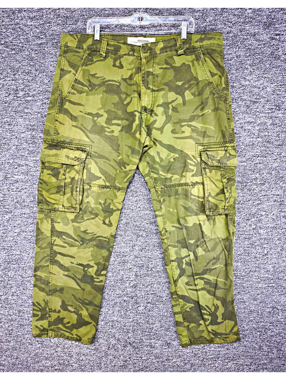Halifax Men's Green Camouflage Cargo Twill Cotton Flat Front Tapered Pants 40W